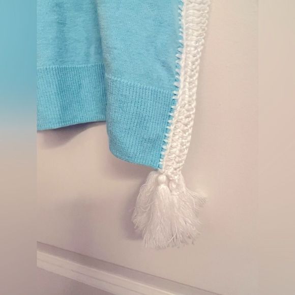 NWOT Lilly Pulitzer Damara Coolmax Crochet/Tassel Details Sweater Turquoise Sz M - Picture 6 of 16
